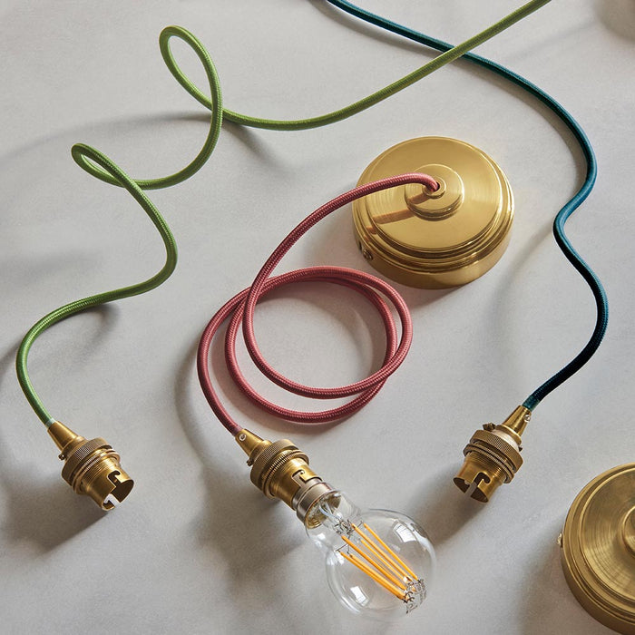 Eltham And Zigzag 40cm Pearl Grey Shade Ceiling Light With Red Colour Braided Cable