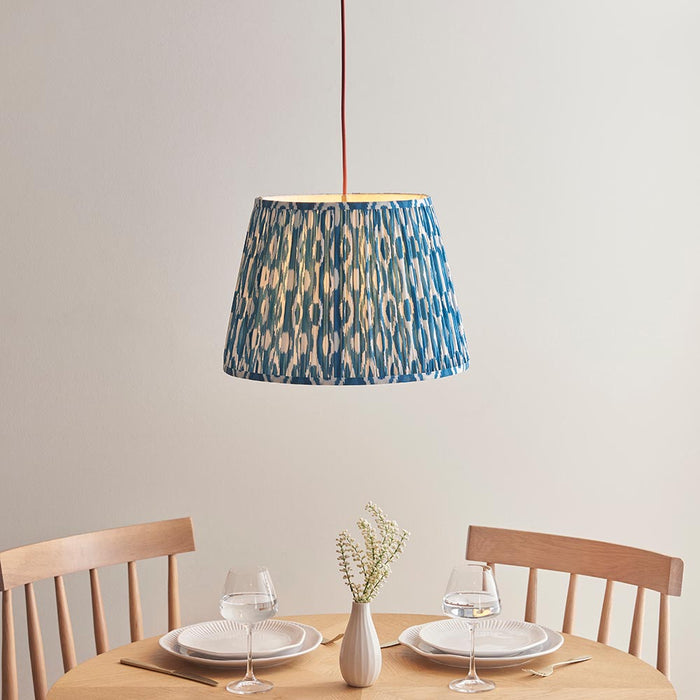 Eltham And Ikat 40cm Marlin Blue Shade Ceiling Light With Red Colour Braided Cable