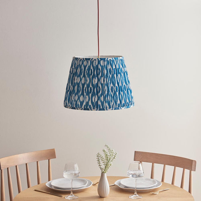 Eltham And Ikat 40cm Marlin Blue Shade Ceiling Light With Red Colour Braided Cable