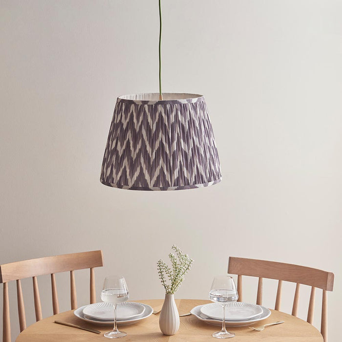 Eltham And Zigzag 40cm Pearl Grey Shade Ceiling Light With Green Colour Braided Cable