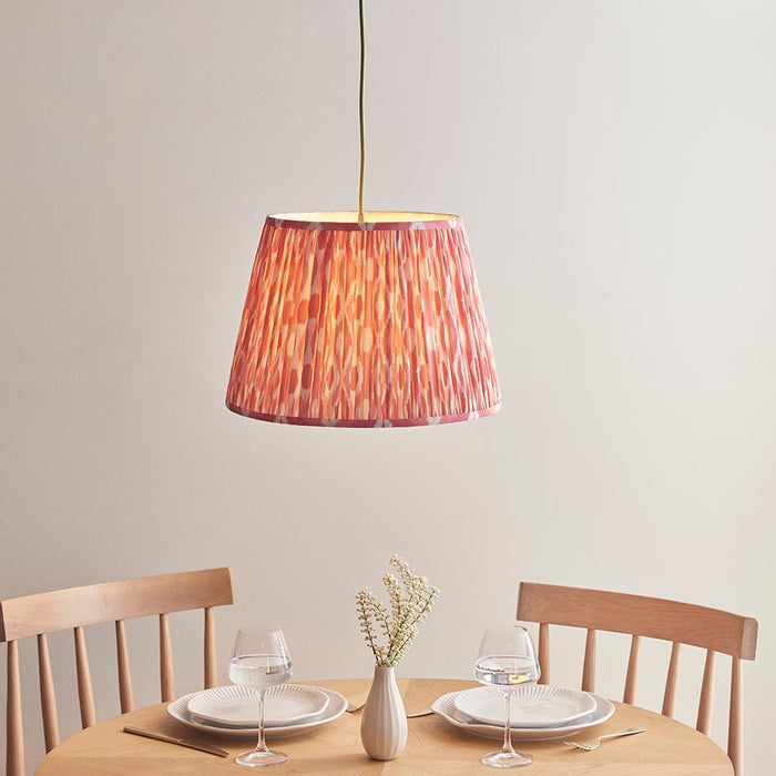 Eltham And Ikat 40cm Coral Pink Shade Ceiling Light With Green Colour Braided Cable