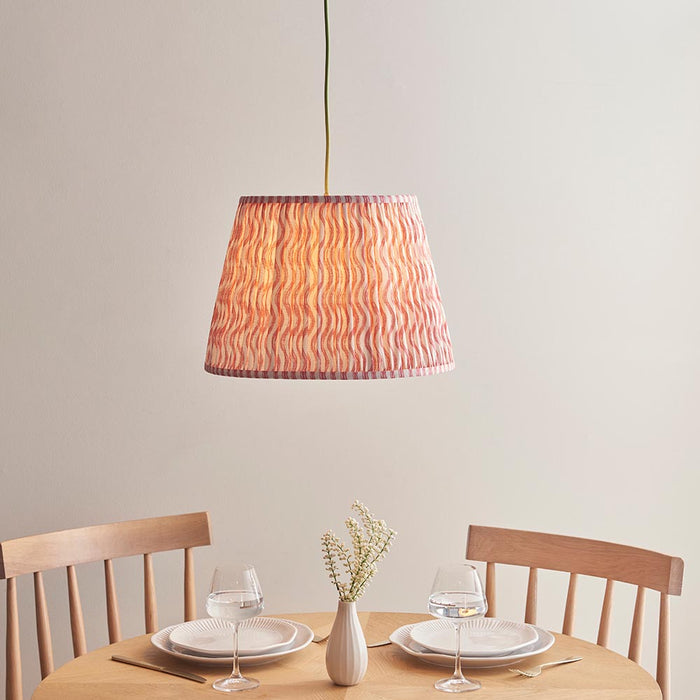 Eltham And Ripple 40cm Coral Pink Shade Ceiling Light With Green Colour Braided Cable