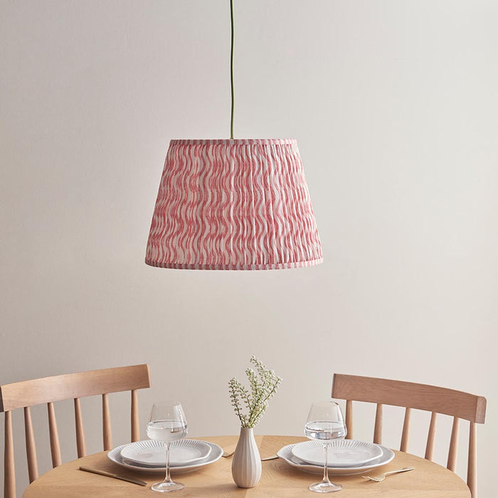 Eltham And Ripple 40cm Coral Pink Shade Ceiling Light With Green Colour Braided Cable