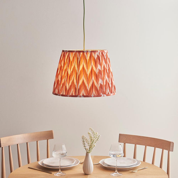 Eltham And Zigzag 40cm Apricot Orange Shade Ceiling Light With Green Colour Braided Cable