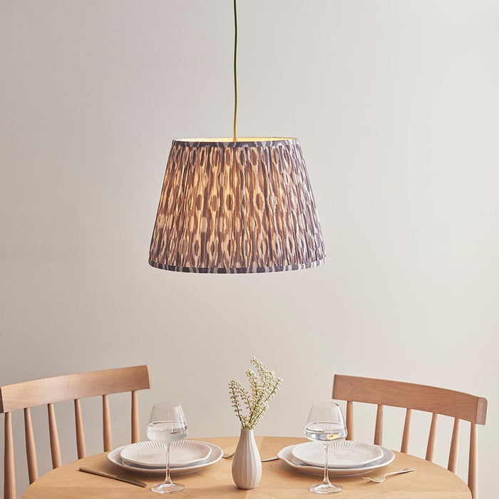 Eltham And Ikat 40cm Pearl Grey Shade Ceiling Light With Green Colour Braided Cable