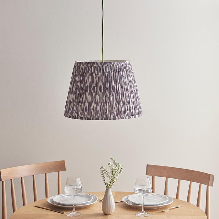 Eltham And Ikat 40cm Pearl Grey Shade Ceiling Light With Green Colour Braided Cable