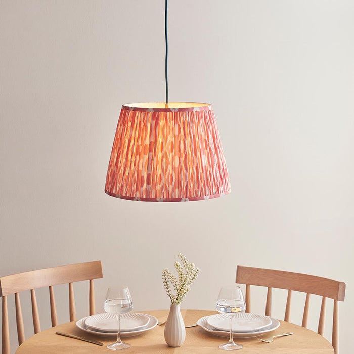 Eltham And Ikat 40cm Coral Pink Shade Ceiling Light With Blue Colour Braided Cable
