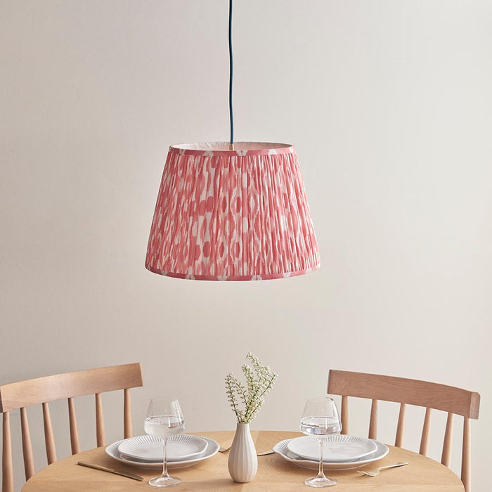 Eltham And Ikat 40cm Coral Pink Shade Ceiling Light With Blue Colour Braided Cable
