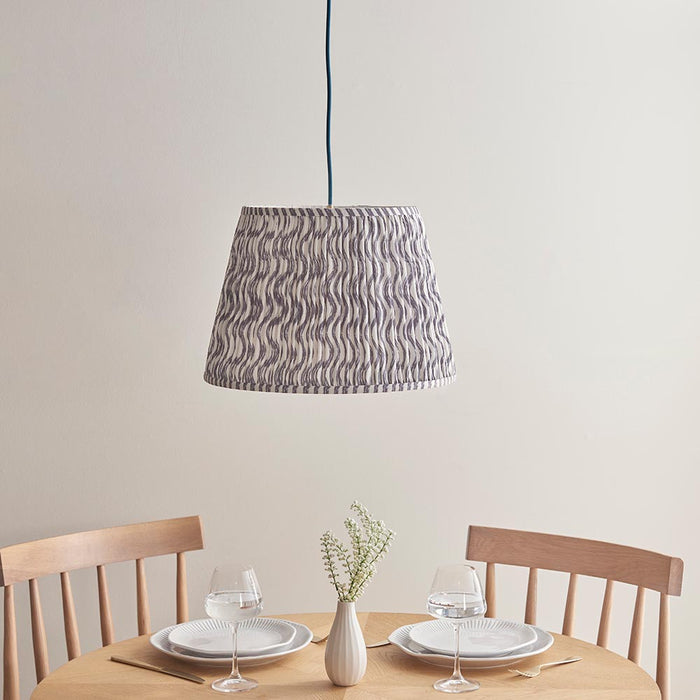 Eltham And Ripple 40cm Pearl Grey Shade Ceiling Light With Blue Colour Braided Cable
