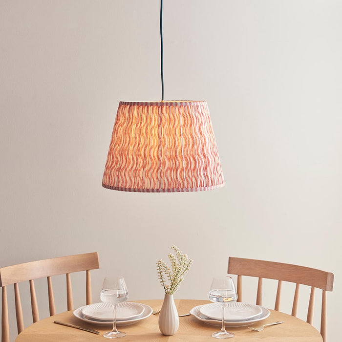 Eltham And Ripple 40cm Coral Pink Shade Ceiling Light With Blue Colour Braided Cable