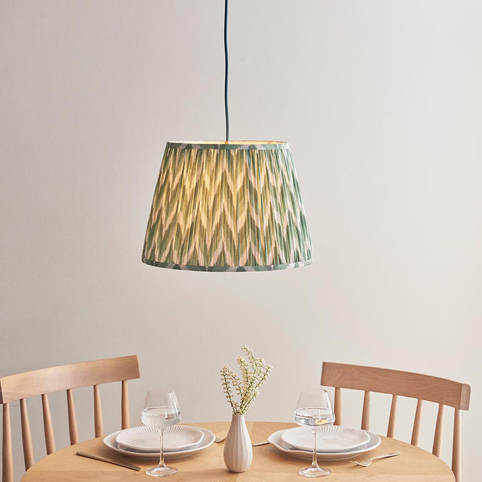 Eltham And Zigzag 40cm Cotswold Green Shade Ceiling Light With Blue Colour Braided Cable