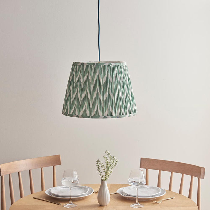 Eltham And Zigzag 40cm Cotswold Green Shade Ceiling Light With Blue Colour Braided Cable