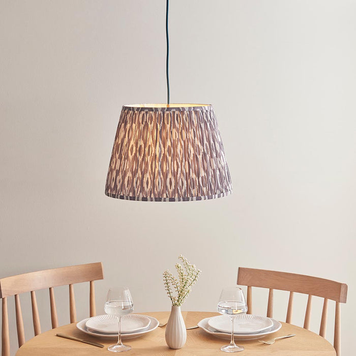 Eltham And Ikat 40cm Pearl Grey Shade Ceiling Light With Blue Colour Braided Cable