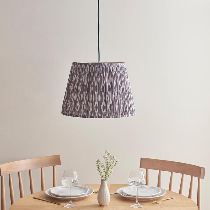 Eltham And Ikat 40cm Pearl Grey Shade Ceiling Light With Blue Colour Braided Cable