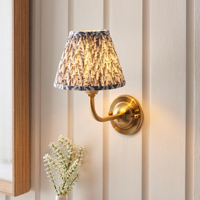Dome Arc And Leaf 16cm Pearl Grey Shade Wall Light In Brushed Aged Brass