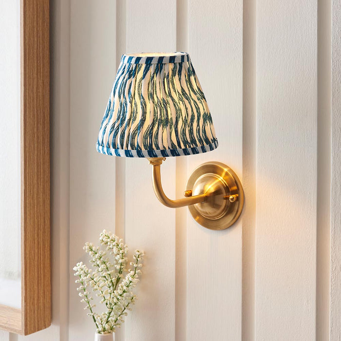 Dome Arc And Ripple 16cm Marlin Blue Shade Wall Light In Brushed Aged Brass