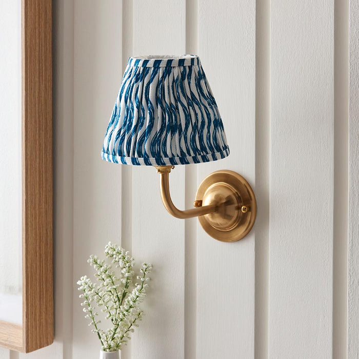 Dome Arc And Ripple 16cm Marlin Blue Shade Wall Light In Brushed Aged Brass