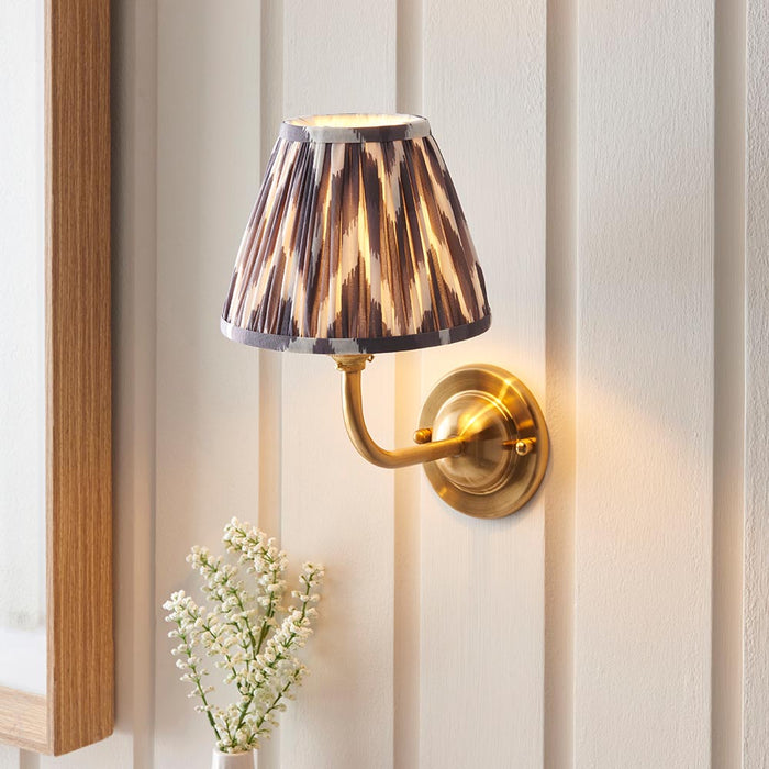 Dome Arc And Zigzag 16cm Pearl Grey Shade Wall Light In Brushed Aged Brass
