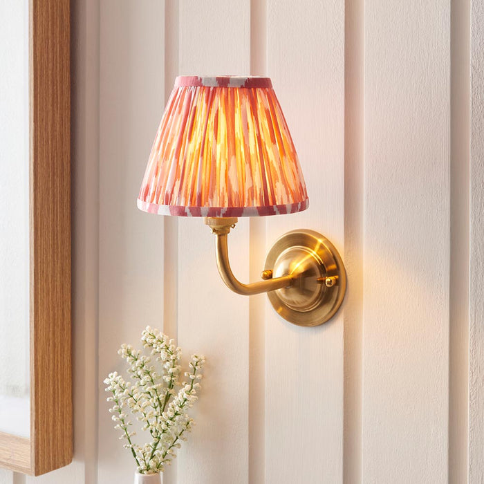 Dome Arc And Ikat 16cm Coral Pink Shade Wall Light In Brushed Aged Brass