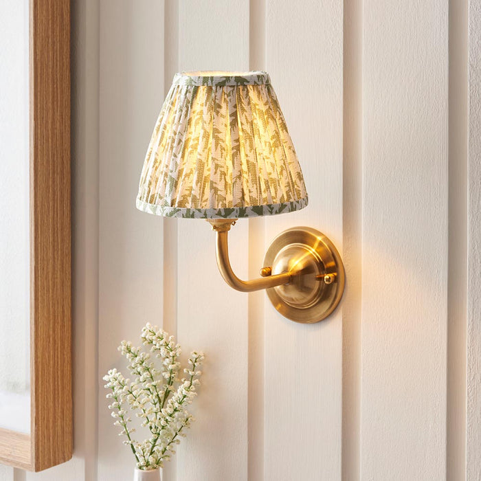 Dome Arc And Leaf 16cm Herb Garden Green Shade Wall Light In Brushed Aged Brass
