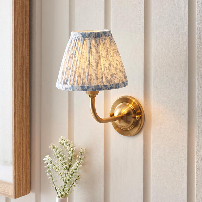 Dome Arc And Leaf 16cm Shell Bay Blue Shade Wall Light In Brushed Aged Brass