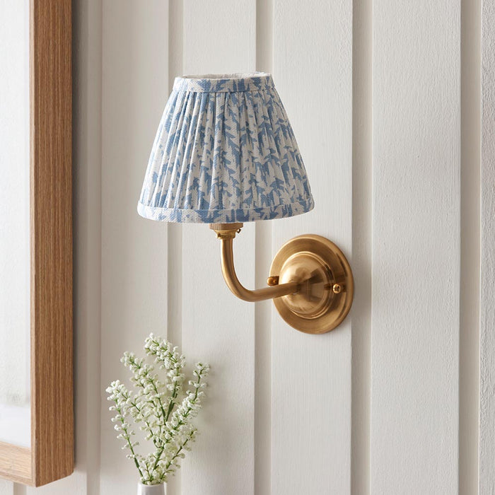 Dome Arc And Leaf 16cm Shell Bay Blue Shade Wall Light In Brushed Aged Brass
