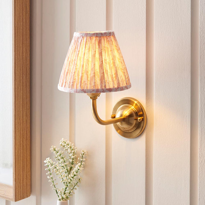 Dome Arc And Leaf 16cm Peachy Keen Shade Wall Light In Brushed Aged Brass
