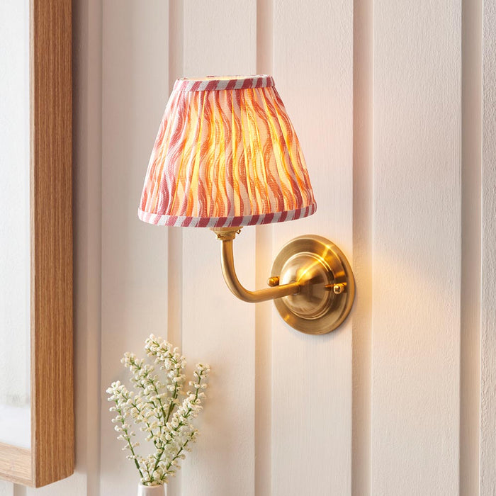 Dome Arc And Ripple 16cm Coral Pink Shade Wall Light In Brushed Aged Brass