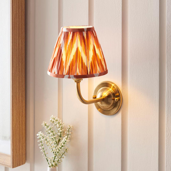 Dome Arc And Zigzag 16cm Apricot Orange Shade Wall Light In Brushed Aged Brass