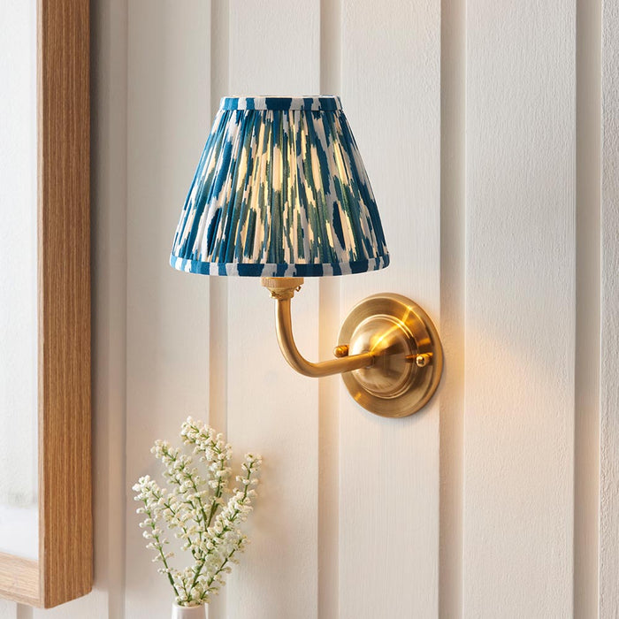 Dome Arc And Ikat 16cm Marlin Blue Shade Wall Light In Brushed Aged Brass