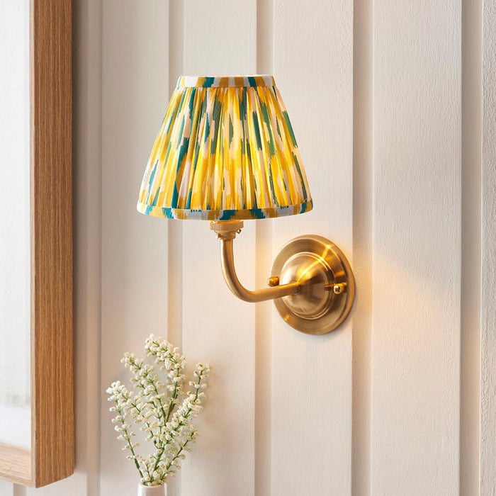 Dome Arc And Ikat 16cm Yellow And Jade Shade Wall Light In Brushed Aged Brass
