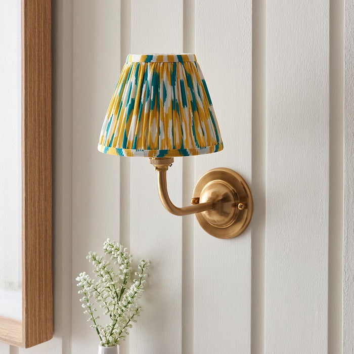 Dome Arc And Ikat 16cm Yellow And Jade Shade Wall Light In Brushed Aged Brass