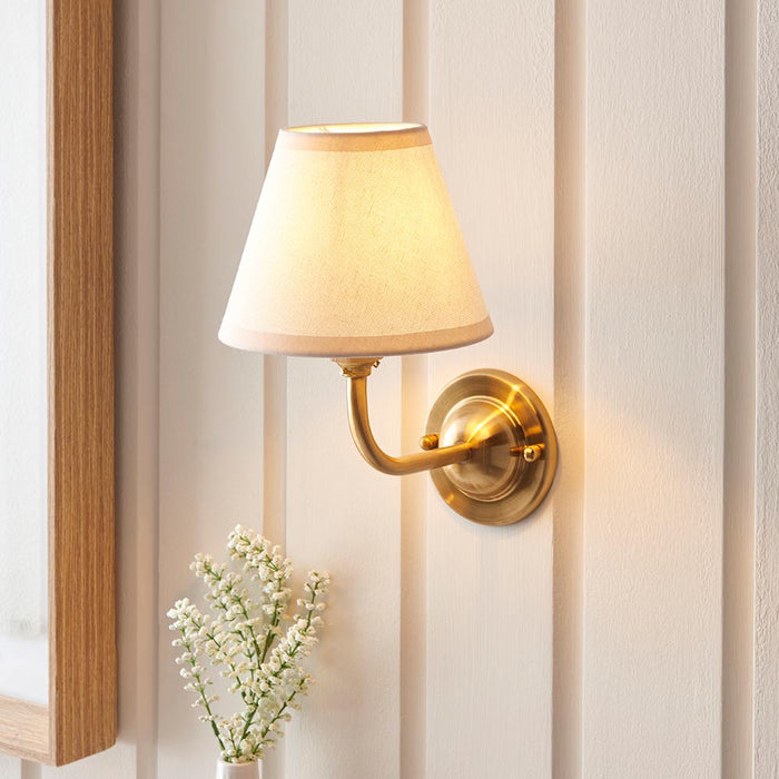 Dome Arc And Ivy 16cm Vintage White Shade Wall Light In Brushed Aged Brass