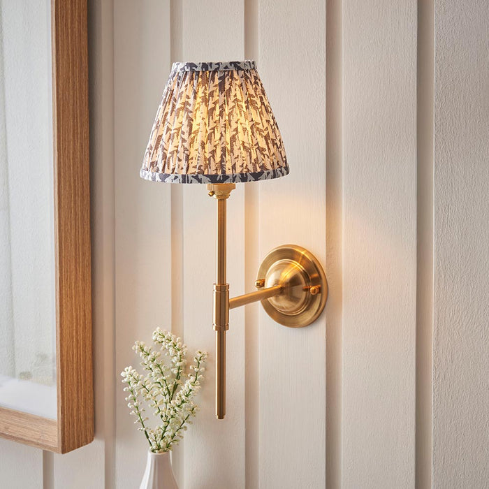 Dome T Bar And Leaf 16cm Pearl Grey Shade Wall Light In Brushed Aged Brass