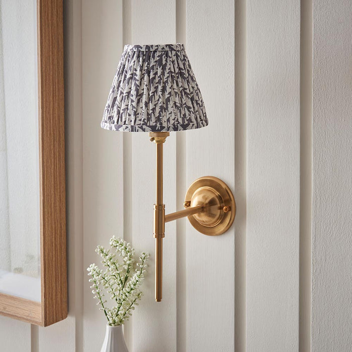 Dome T Bar And Leaf 16cm Pearl Grey Shade Wall Light In Brushed Aged Brass