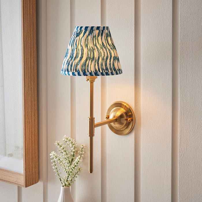 Dome T Bar And Ripple 16cm Marlin Blue Shade Wall Light In Brushed Aged Brass