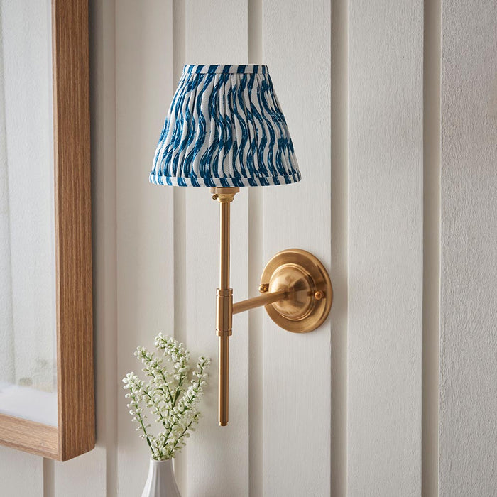 Dome T Bar And Ripple 16cm Marlin Blue Shade Wall Light In Brushed Aged Brass