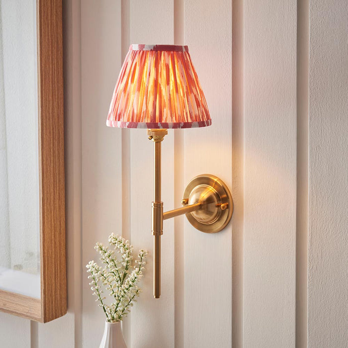 Dome T Bar And Ikat 16cm Coral Pink Shade Wall Light In Brushed Aged Brass