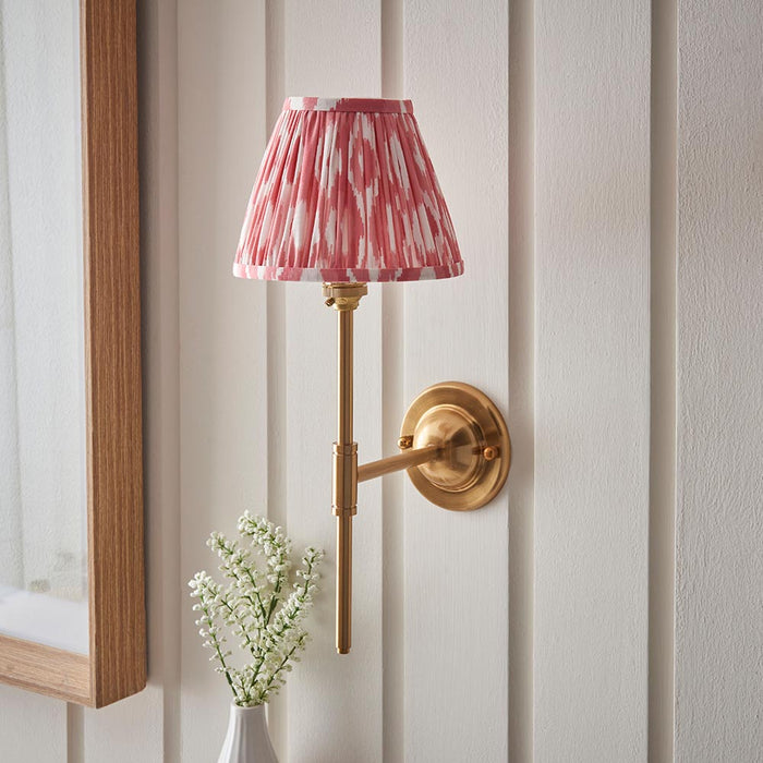 Dome T Bar And Ikat 16cm Coral Pink Shade Wall Light In Brushed Aged Brass