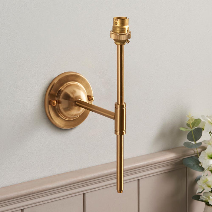 Dome T Bar And Ikat 16cm Coral Pink Shade Wall Light In Brushed Aged Brass