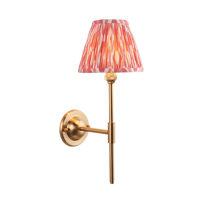 Dome T Bar And Ikat 16cm Coral Pink Shade Wall Light In Brushed Aged Brass