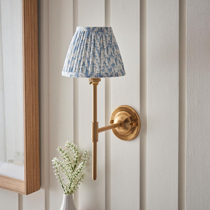 Dome T Bar And Leaf 16cm Shell Bay Blue Shade Wall Light In Brushed Aged Brass