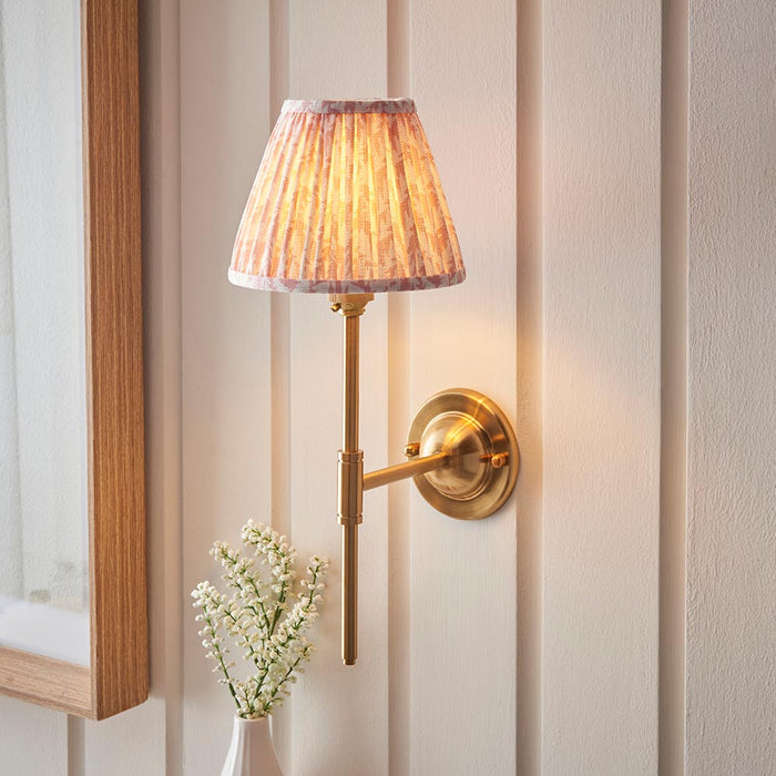 Dome T Bar And Leaf 16cm Peachy Keen Shade Wall Light In Brushed Aged Brass