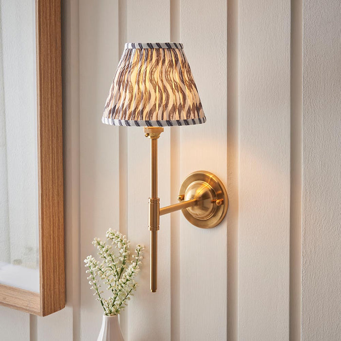 Dome T Bar And Ripple 16cm Pearl Grey Shade Wall Light In Brushed Aged Brass