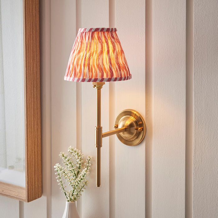 Dome T Bar And Ripple 16cm Coral Pink Shade Wall Light In Brushed Aged Brass
