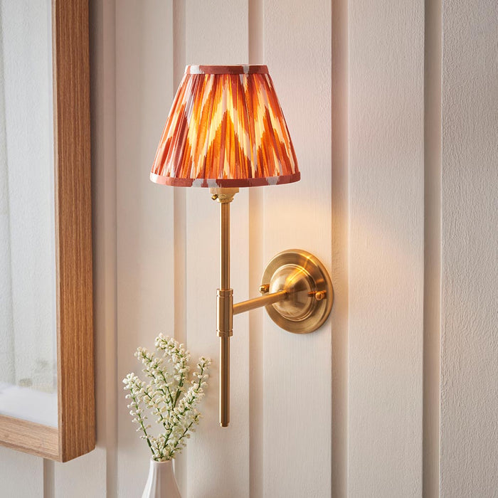 Dome T Bar And Zigzag 16cm Apricot Orange Shade Wall Light In Brushed Aged Brass