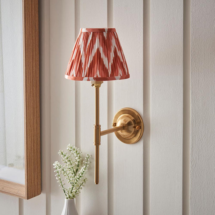 Dome T Bar And Zigzag 16cm Apricot Orange Shade Wall Light In Brushed Aged Brass