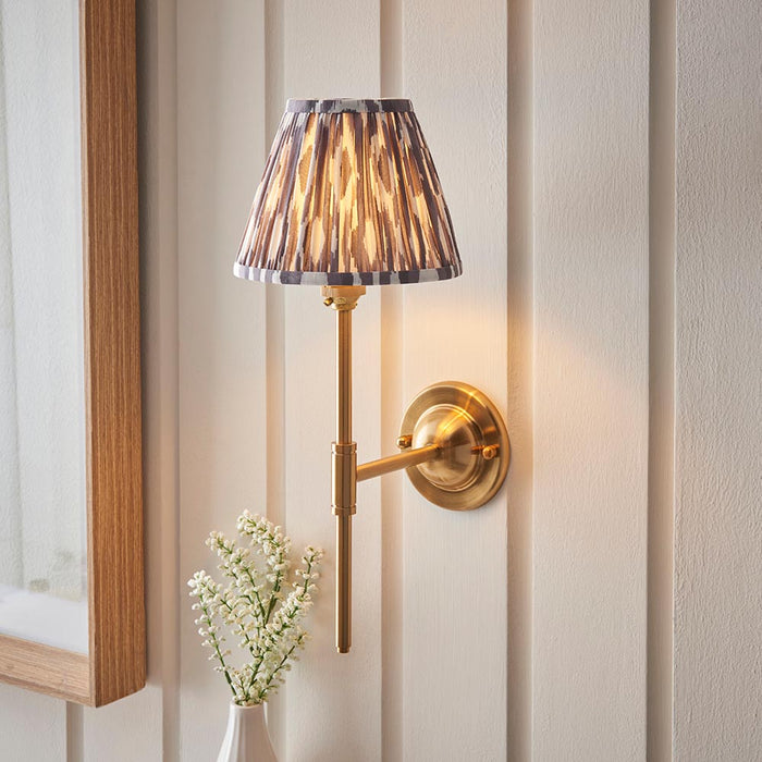 Dome T Bar And Ikat 16cm Pearl Grey Shade Wall Light In Brushed Aged Brass