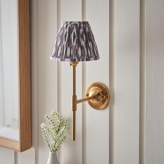 Dome T Bar And Ikat 16cm Pearl Grey Shade Wall Light In Brushed Aged Brass