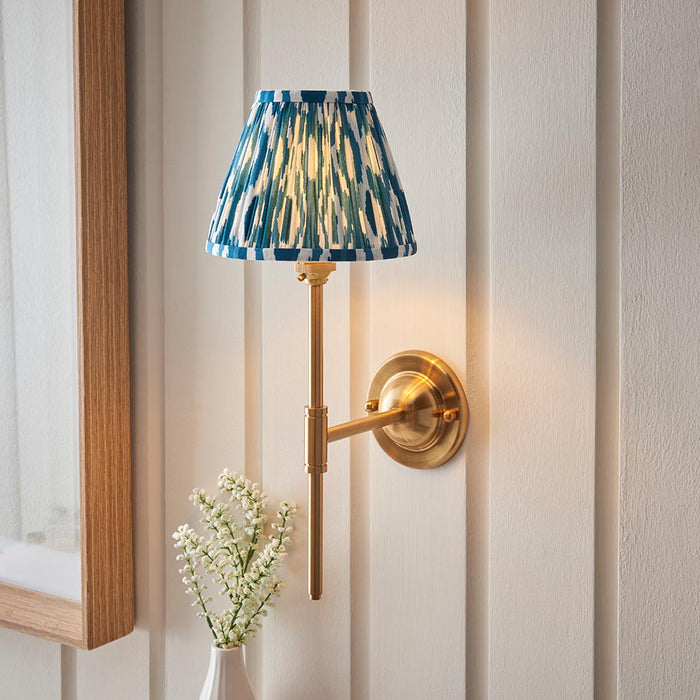 Dome T Bar And Ikat 16cm Marlin Blue Shade Wall Light In Brushed Aged Brass